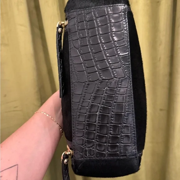 Henri Bendel Pony Hair Zipper & Croc Embossed Crossbody Handbag - Picture 5 of 10